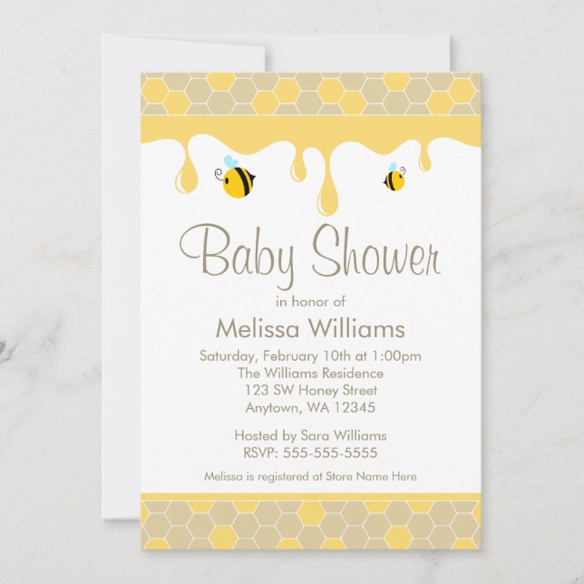 Convite Bumble Bee Honey Baby Shower (Frente)