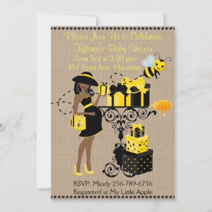 Convite Bumble Bee Lady Yellow African Chá de fraldas Invi
