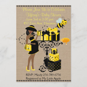 Convite Bumble Bee Lady Yellow African Chá de fraldas Invi