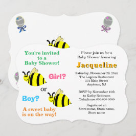 Convite Bumble Bee Pink Blue Rattles Baby Shower