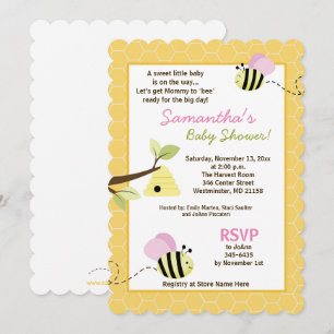 Convite Bumble Bee Pink Wings Die Corte Chá de fraldas Con