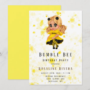 Convite Bumble Bee Preten Girl Festa de aniversário