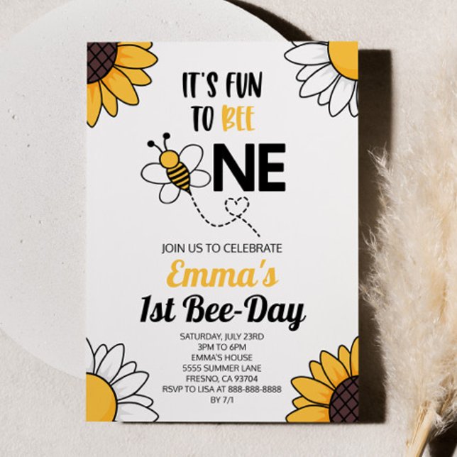 Convite Bumble Bee Sunflower 1º primeiro aniversario (Criador carregado)