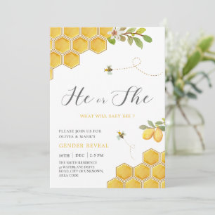 Convite Bumble Bee Yellow Honeycomb Baby Gender Revement