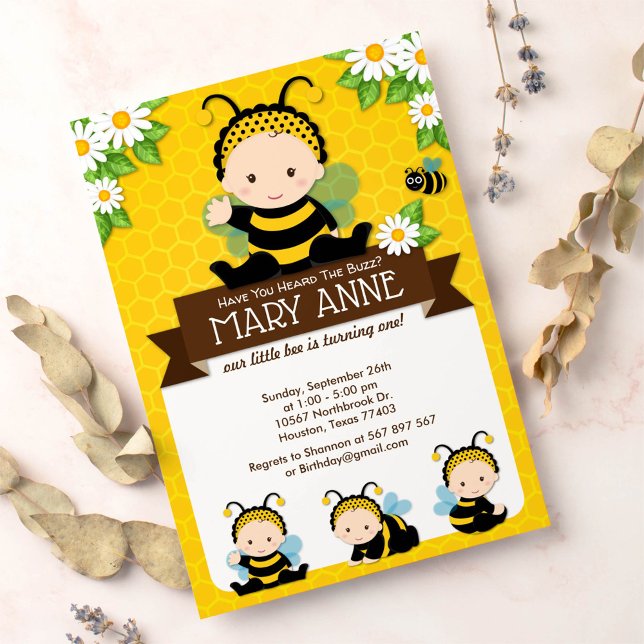 Convite Bumble Bumble Bee Honey Bee primeiro aniversario (Criador carregado)