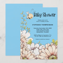 Convite Bumblebee Florals Baby Blue Chá