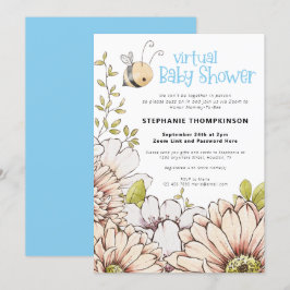 Convite Bumblebee Florals Virtual Baby Blue Chá