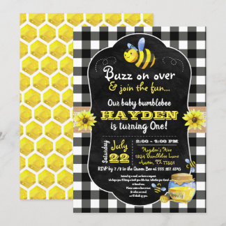 Convite Bumblebee Honey Comb Sweet Baby Primeiro Aniversár