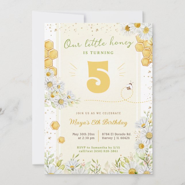 Convite Bumblebee Wildflower Festa de aniversário Girl Bee (Frente)