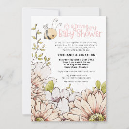 Convite Bumblebees Florals dirigem através do Chá rosa-beb