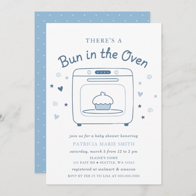 Convite Bun In The Oven Blue Baby Boy Baby Shower (Frente/Verso)