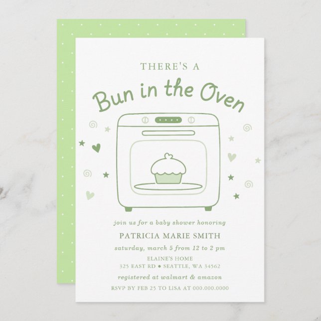 Convite Bun In The Oven Gender Neutral Baby Shower (Frente/Verso)