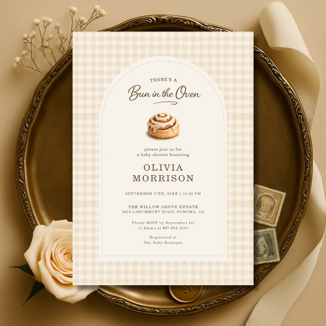 Convite Bun in the Oven Gingham Baby Shower (Criador carregado)
