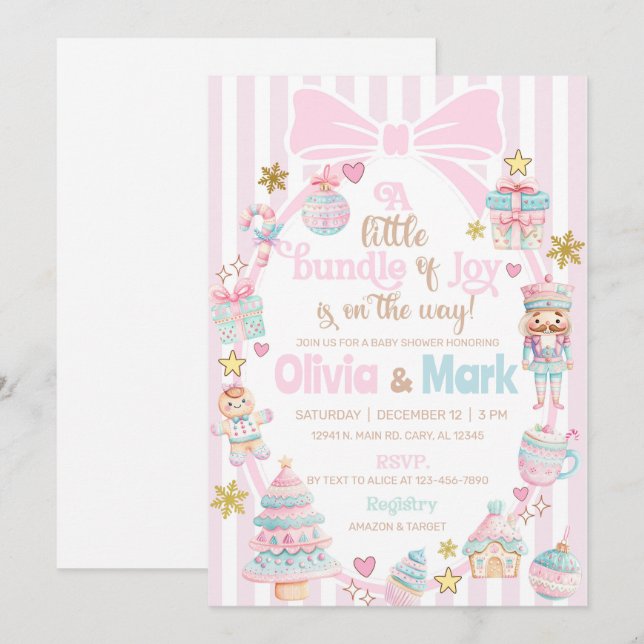 Convite Bundle of Joy Christmas baby shower invite. (Frente/Verso)