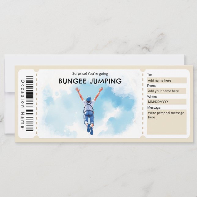 Convite Bungee Jumping Ticket Gift Certificate (Frente)