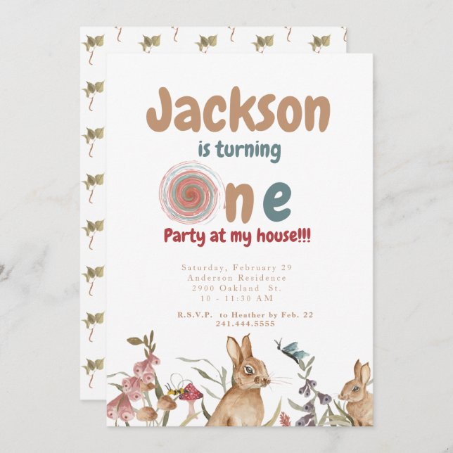 Convite Bunnies Baby primeiro aniversario Party II (Frente/Verso)