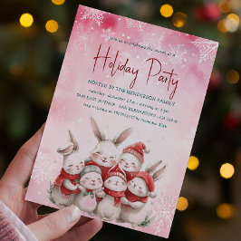 Convite Bunnis com Feriado Rosa Vermelho Scarf