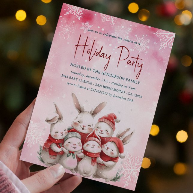 Convite Bunnis com Feriado Rosa Vermelho Scarf (Criador carregado)