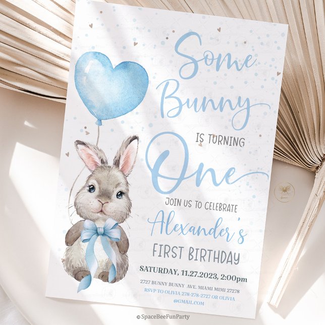 Convite Bunny 1st Birthday Boy  (Bunny Birthday Invitation, Some Bunny Invite, 1st birthday bunny,1st birthday boy, Easter Rabbit Boy)