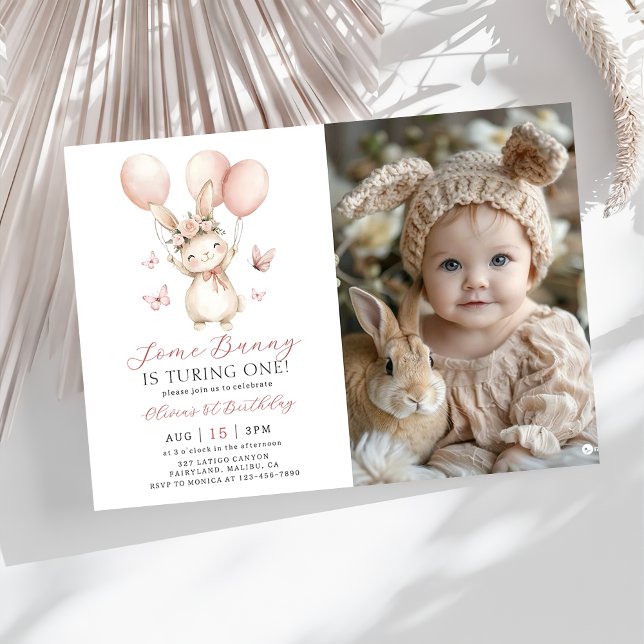 Convite Bunny 1st Birthday Photo Invitation (Criador carregado)