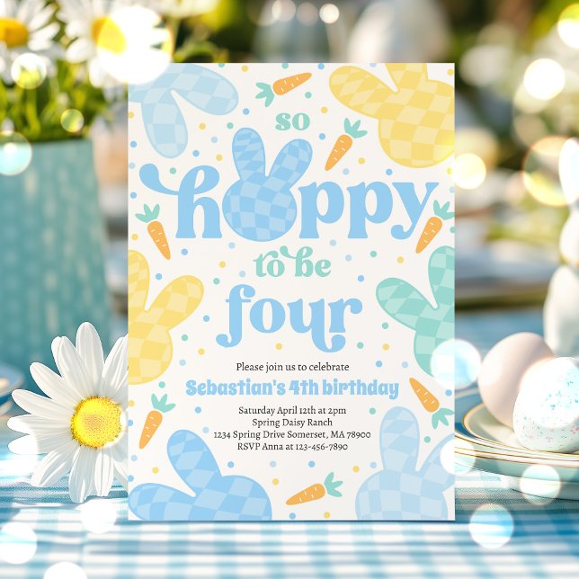 Convite Bunny 4º aniversário Primavera Bunny Birthday (Criador carregado)