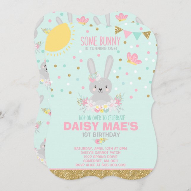 Convite Bunny Aniversário Convidando Um Aniversário Coelhi (Frente/Verso)