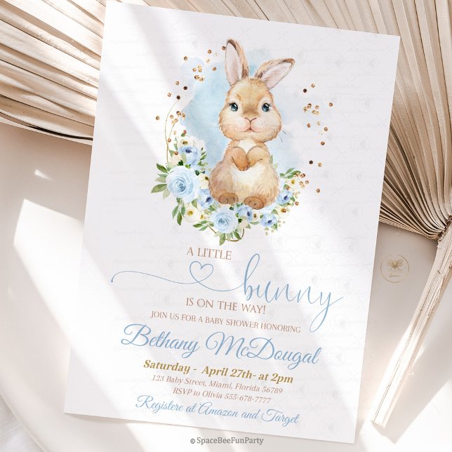 Convite Bunny baby shower Boy (Bunny baby shower, invitation ,baby shower,Some Bunny,Invite Easter,Rabbit boy,Spring Floral,Pink an)