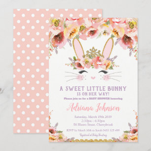Convite Bunny Baby Shower Inventa Rapariga Coelho Floral