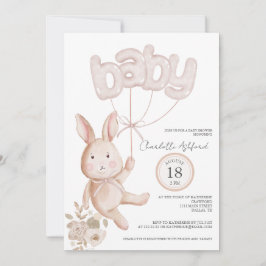 Convite Bunny Balloons Watercolor Boho Chá de fraldas Neut
