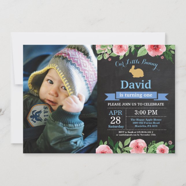 Convite Bunny Birthday Boy Easter Egg 1rua Primeiro Aniver (Frente)