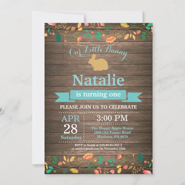 Convite Bunny Birthday Girl Easter Egg 1rua Primeiro Anive (Frente)