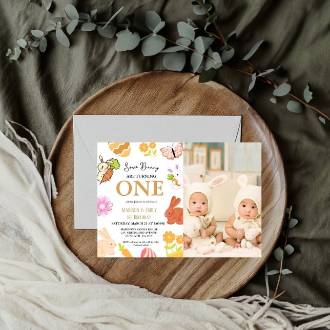Convite Bunny Birthday Páscoa Gêmeos de Ovos 1rua Primeiro (Criador carregado)