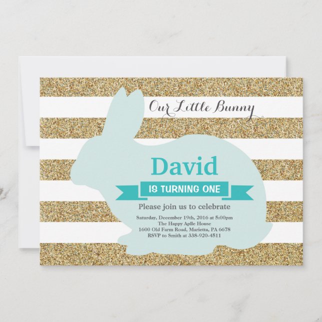 Convite Bunny Birthday Páscoa Ovo 1 rua Primeiro Aniversár (Frente)