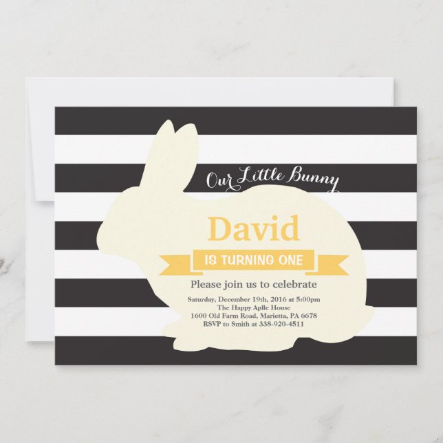 Convite Bunny Birthday Páscoa Ovo 1 rua Primeiro Aniversár (Frente)