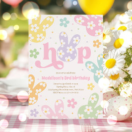 Convite Bunny Birthday Pastel Daisy Floral Primavera