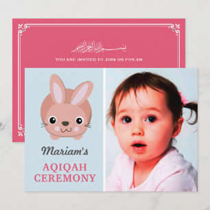 Convite Bunny Cor-de-Rosa Fofinho Foto Aqiqah Menina