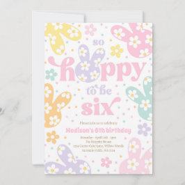 Convite Bunny Daisy Floral Pastel Aniversário de 6 anos