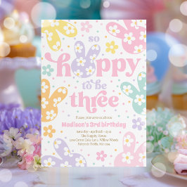 Convite Bunny Daisy Floral Pastel Spring 3rd Birthday