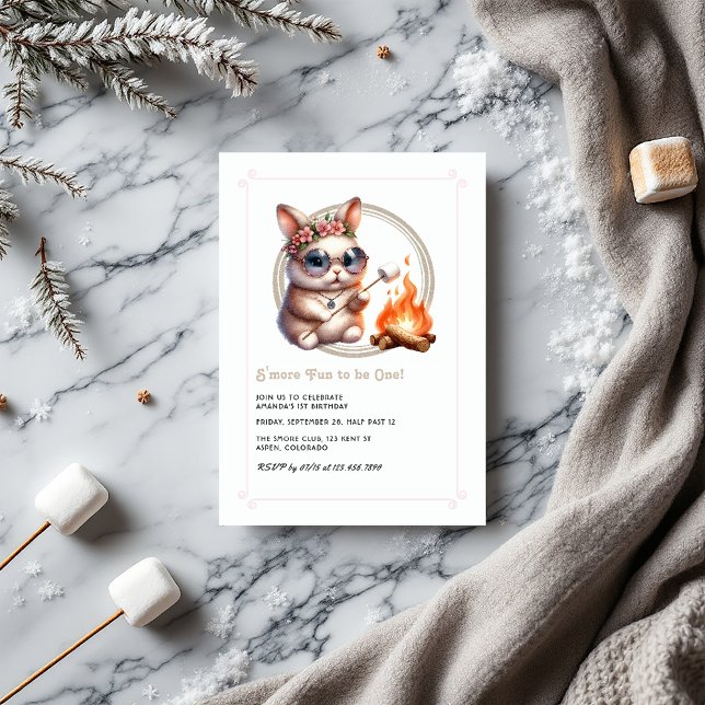 Convite Bunny "É mais divertido ser um" acampando no anive (Bunny “S’more Fun to be One” Camping Birthday Invitation)