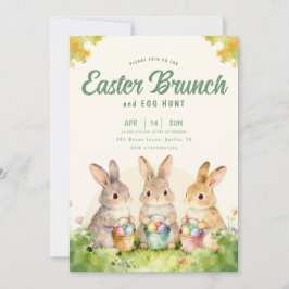 Convite Bunny Easter Brunch Egg Hunt Pastel Watercolor