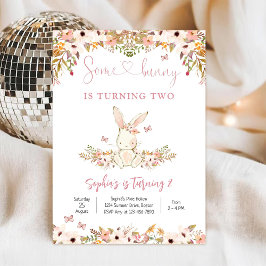 Convite Bunny Floral 2nd Birthday Invitation