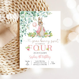 Convite Bunny Floral 4th Birthday Invitation