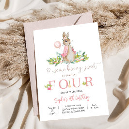Convite Bunny Floral 4th Birthday Invitation