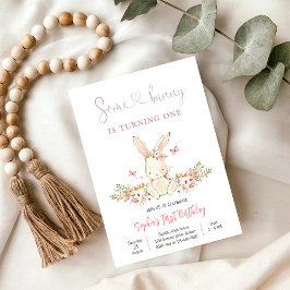 Convite Bunny Floral First Birthday Invitation