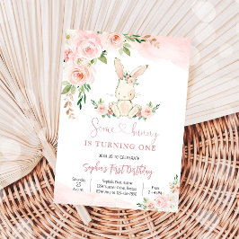 Convite Bunny Floral First Birthday Invitation