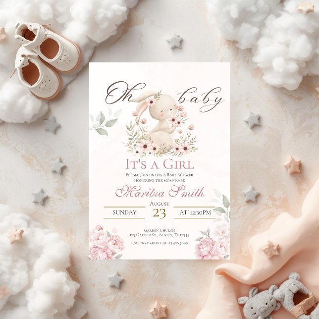 Convite bunny girl baby shower invitation (Criador carregado)
