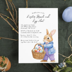 Convite Bunny Holding Ovos em Basket Brunch e caça aos ovo