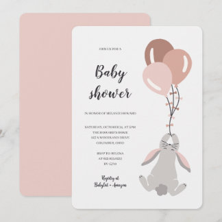 Convite Bunny illustration girl baby shower invitation