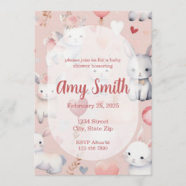Convite Bunny & Lamb Baby Shower Invitation – Watercolor