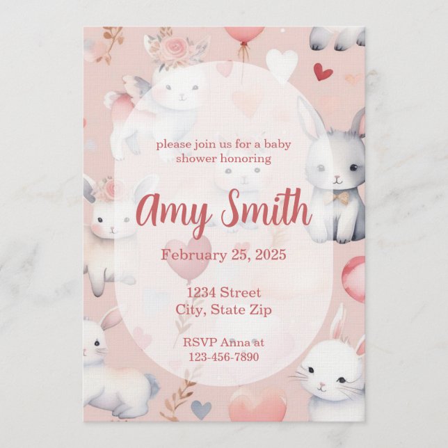 Convite Bunny & Lamb Baby Shower Invitation – Watercolor (Frente)